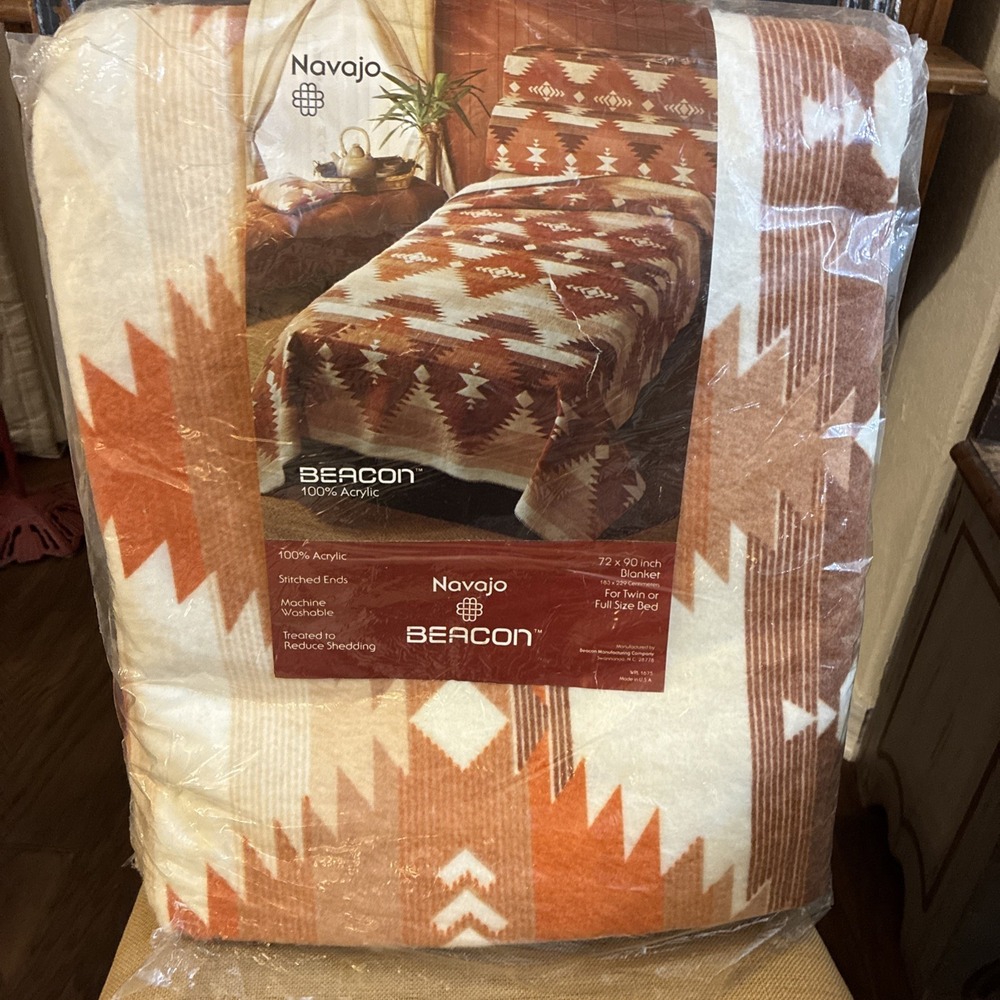 VTG Beacon Navajo Blanket Aztec Western Style Size Twin Full 72 x 90" Acrylic